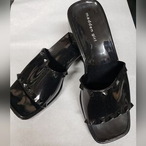 Madden Girl NWT Block Heel Studded Black Jelly Slide Sandals